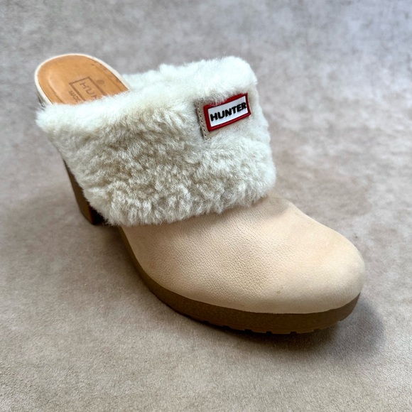 Hunter Bruson Amazonas Shearling Lined Leather Heeled Clog Mule Shoes 8 - Picture 2 of 10